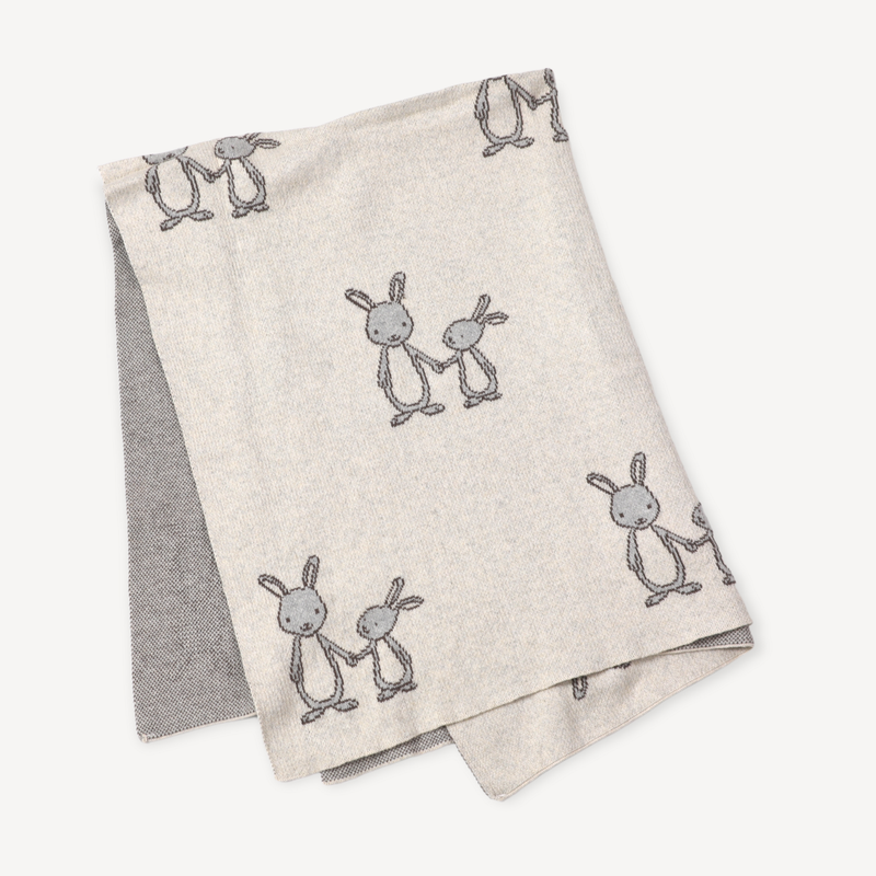 Bunny - Organic Cotton Jacquard Sweater Knit Baby Blanket -  by Carlyle Avenue