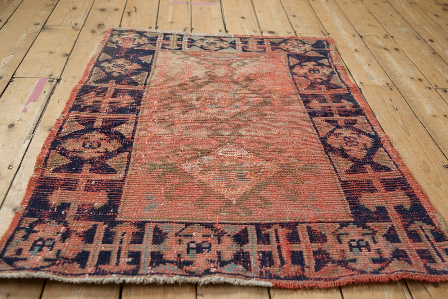 Small Vintage Distressed Oushak Square Rug