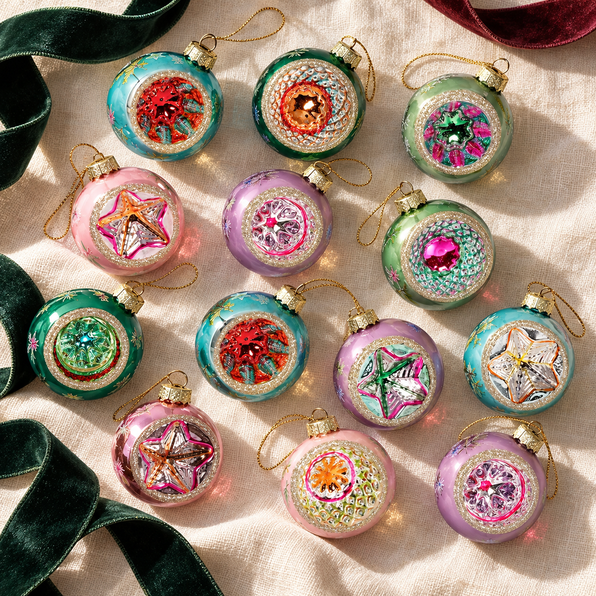 Reflector Glass Ornaments, Boxed Set of 12