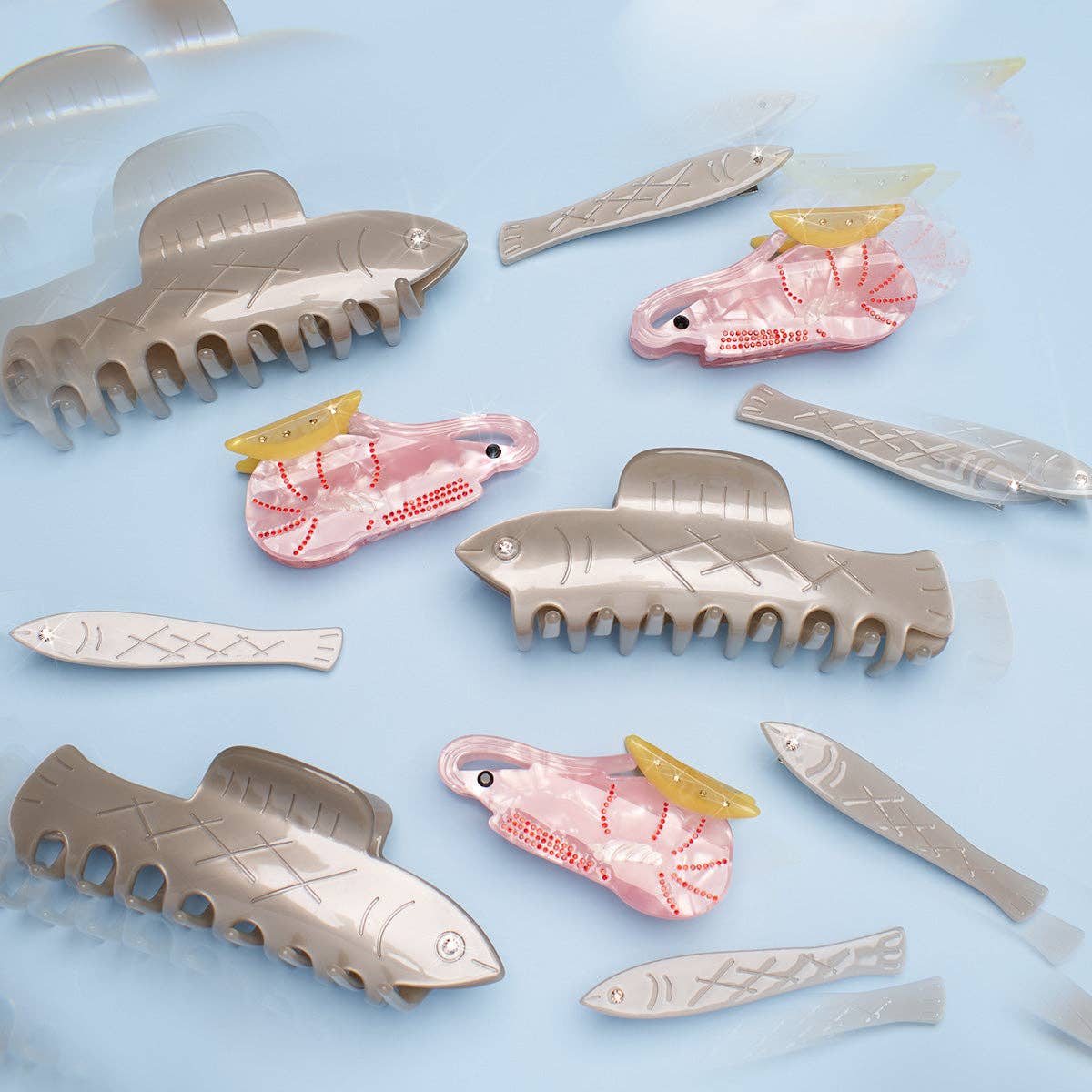 Herring Fish Silver Acetate Hair Claw with Rhinestone Eye -  by Carlyle Avenue