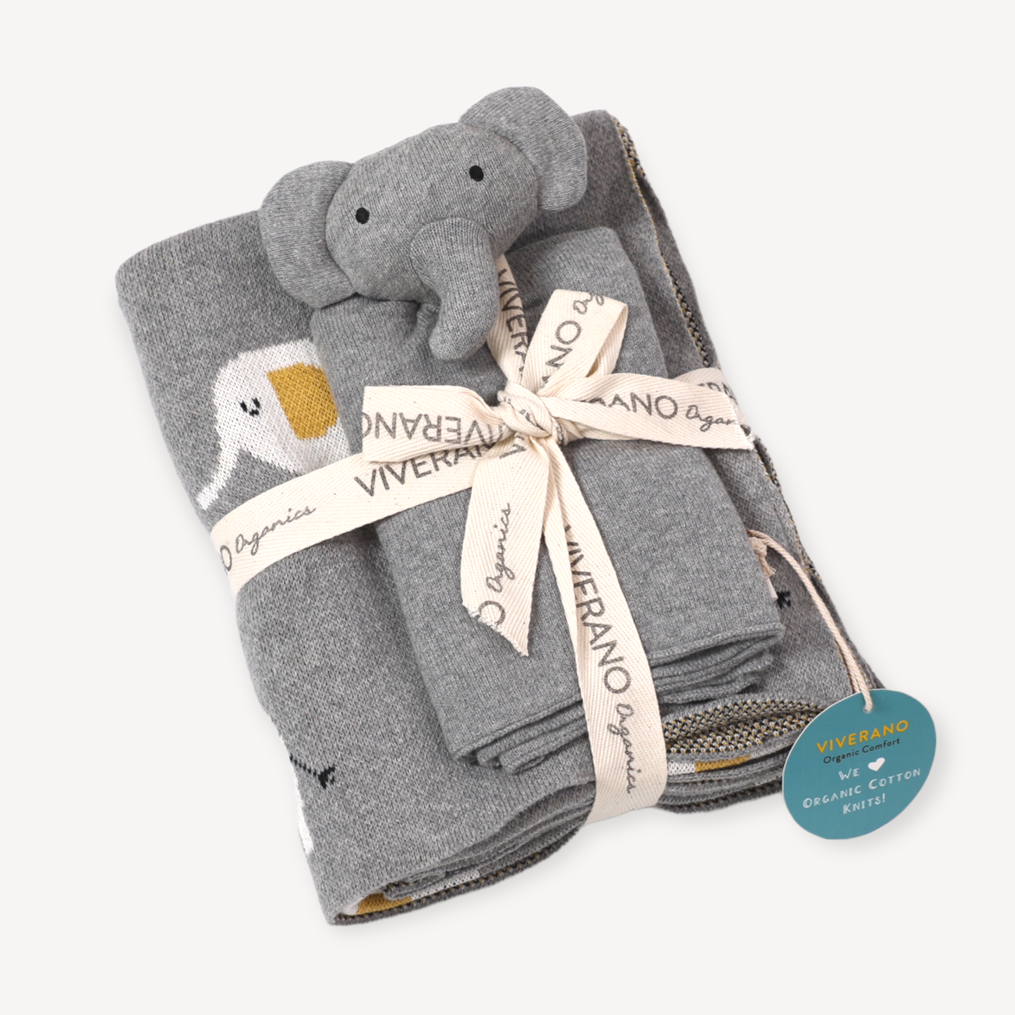 Elephant Jacquard Knit Baby Blanket & Lovey Gift SET