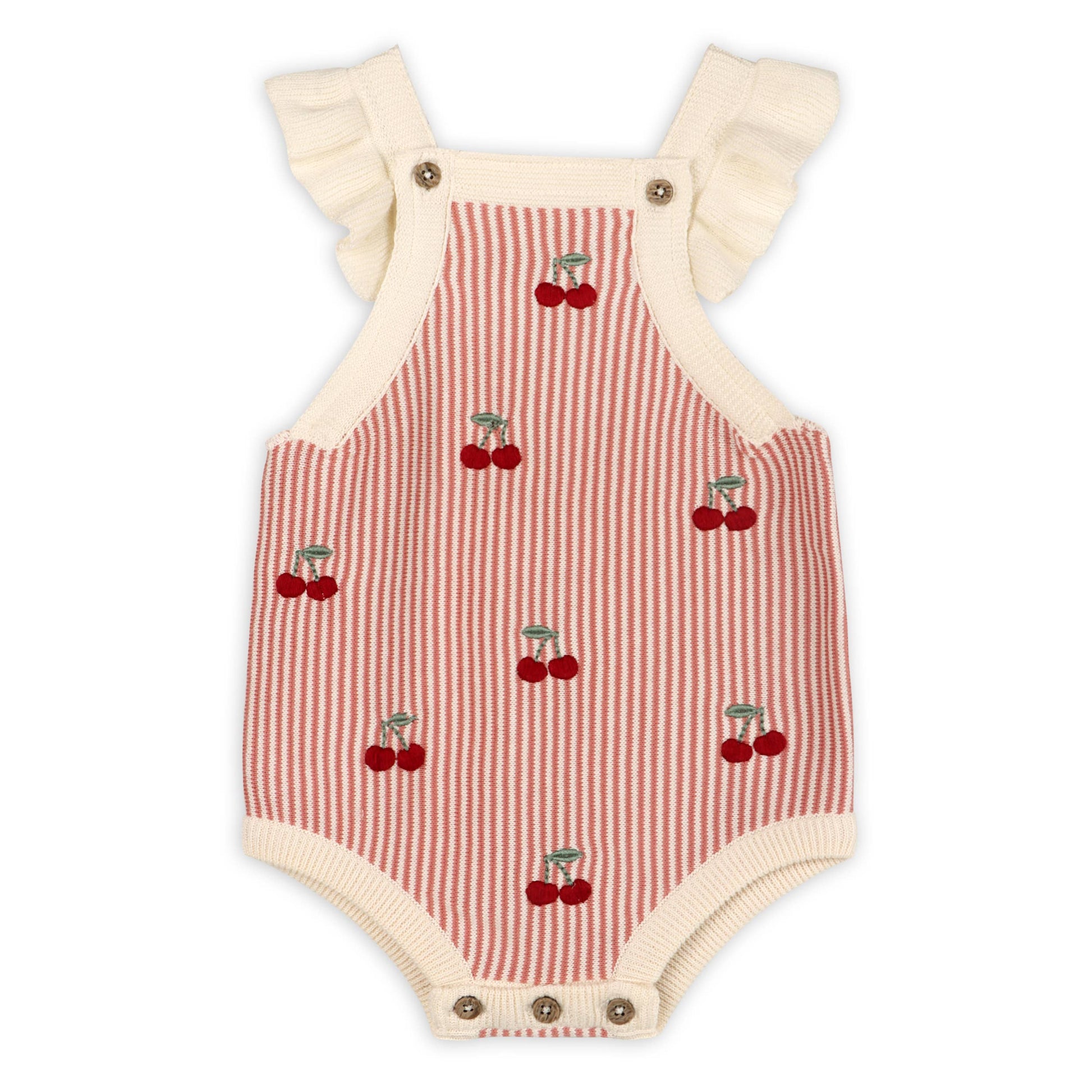 Cherry Stripe Embroidered Baby Ruffle Romper Set (Organic) - Kids Clothing by Carlyle Avenue