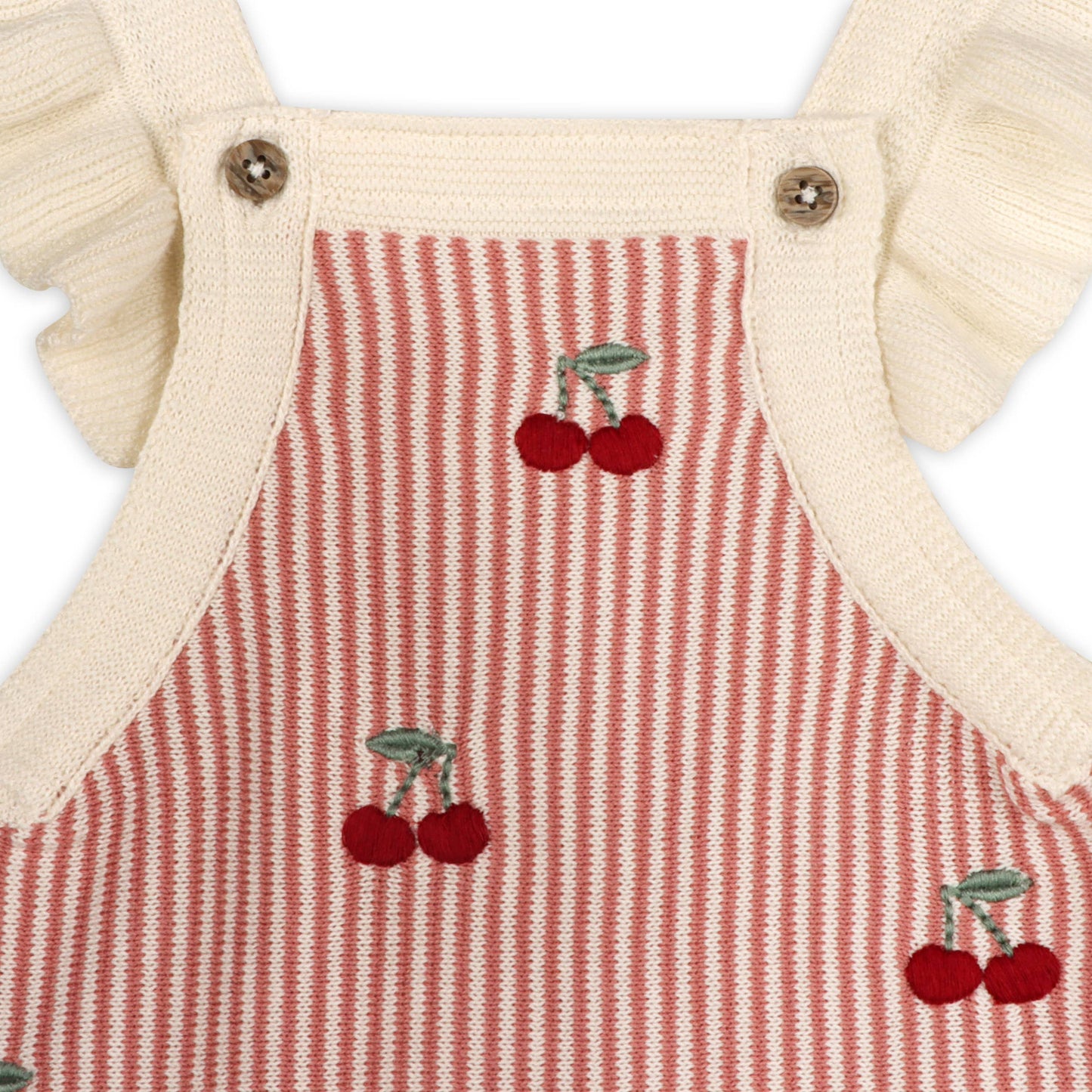 Cherry Stripe Embroidered Baby Ruffle Romper Set (Organic) - Kids Clothing by Carlyle Avenue