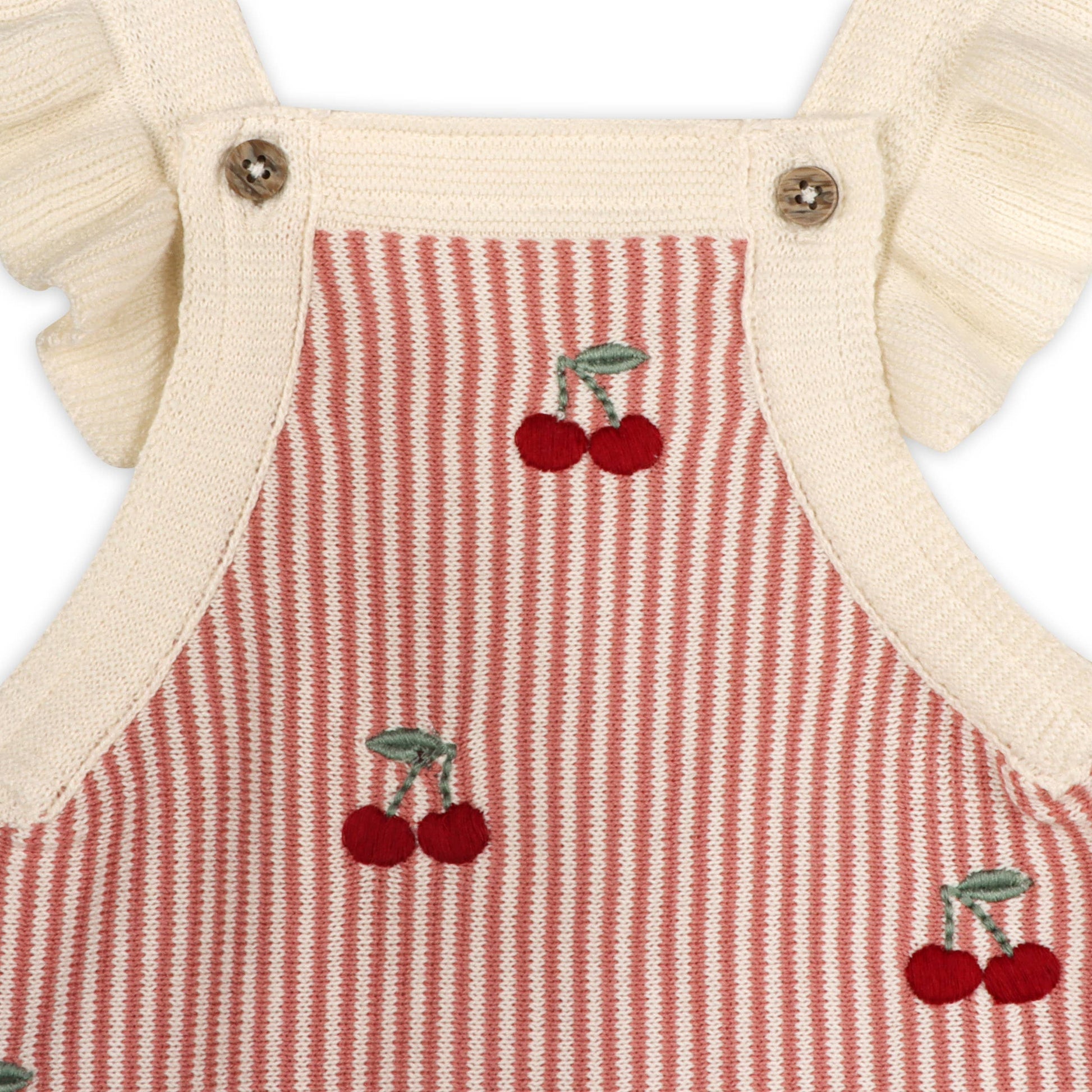 Cherry Stripe Embroidered Baby Ruffle Romper Set (Organic) - Kids Clothing by Carlyle Avenue