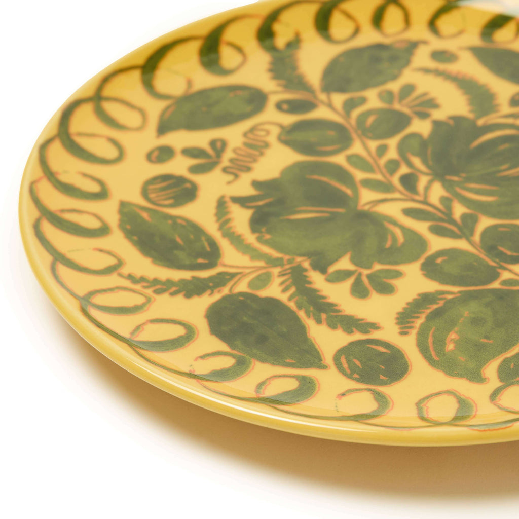 Amalfi Dinner Plate Mustard - 10.6" Diameter with hand-painted floral design in warm mustard color.