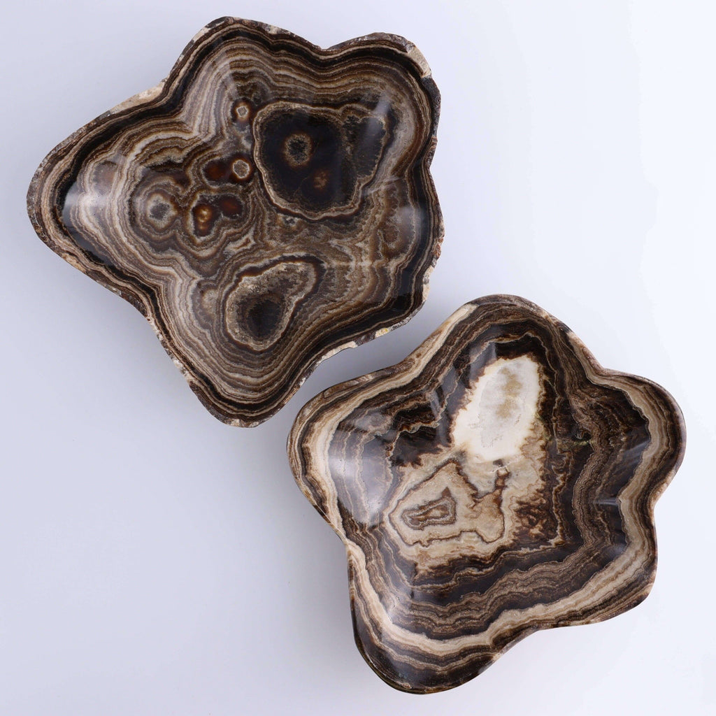 Mexican Onyx/Calcite Chocolate BOWL OOAK, unique and handcrafted, showcasing natural patterns and colors.