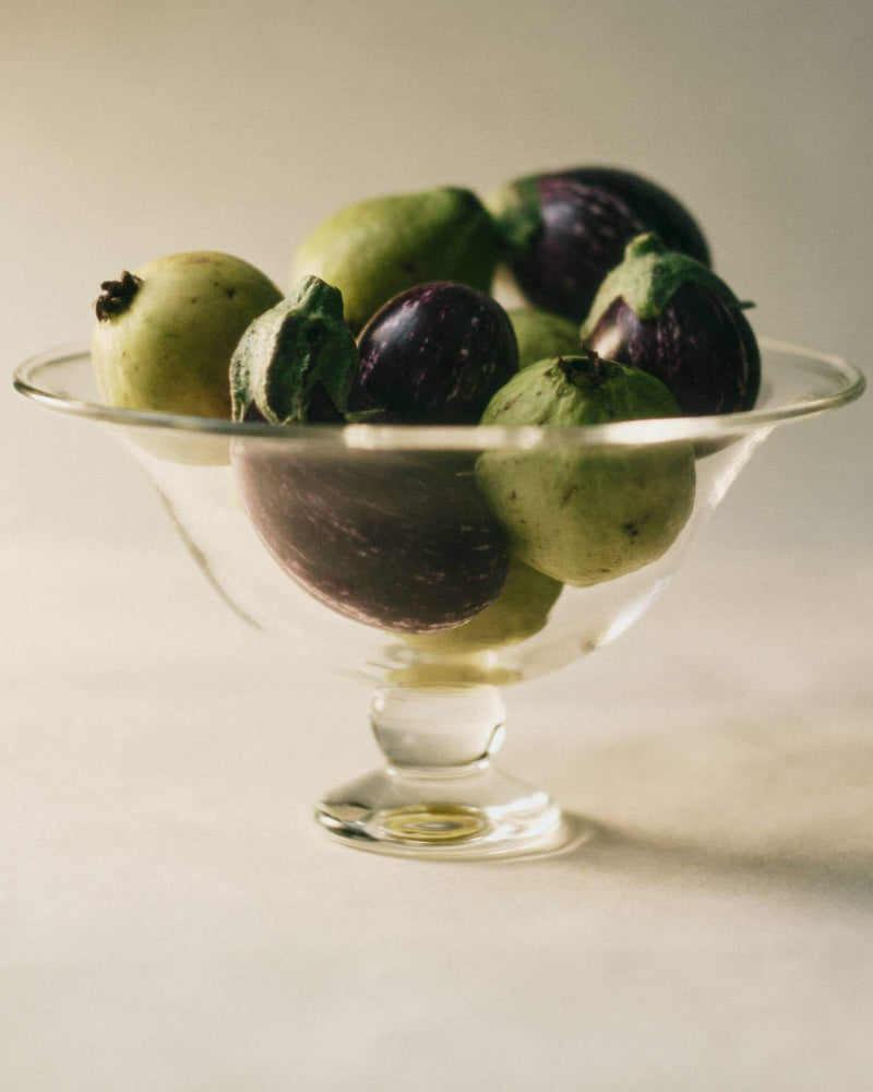 Fruit Bowl, Clear filled with assorted fruits, featuring a stylish design and elegant glass finish.