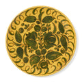 Amalfi Dinner Plate Mustard - 10.6" Diameter with intricate green floral patterns on a warm yellow background.