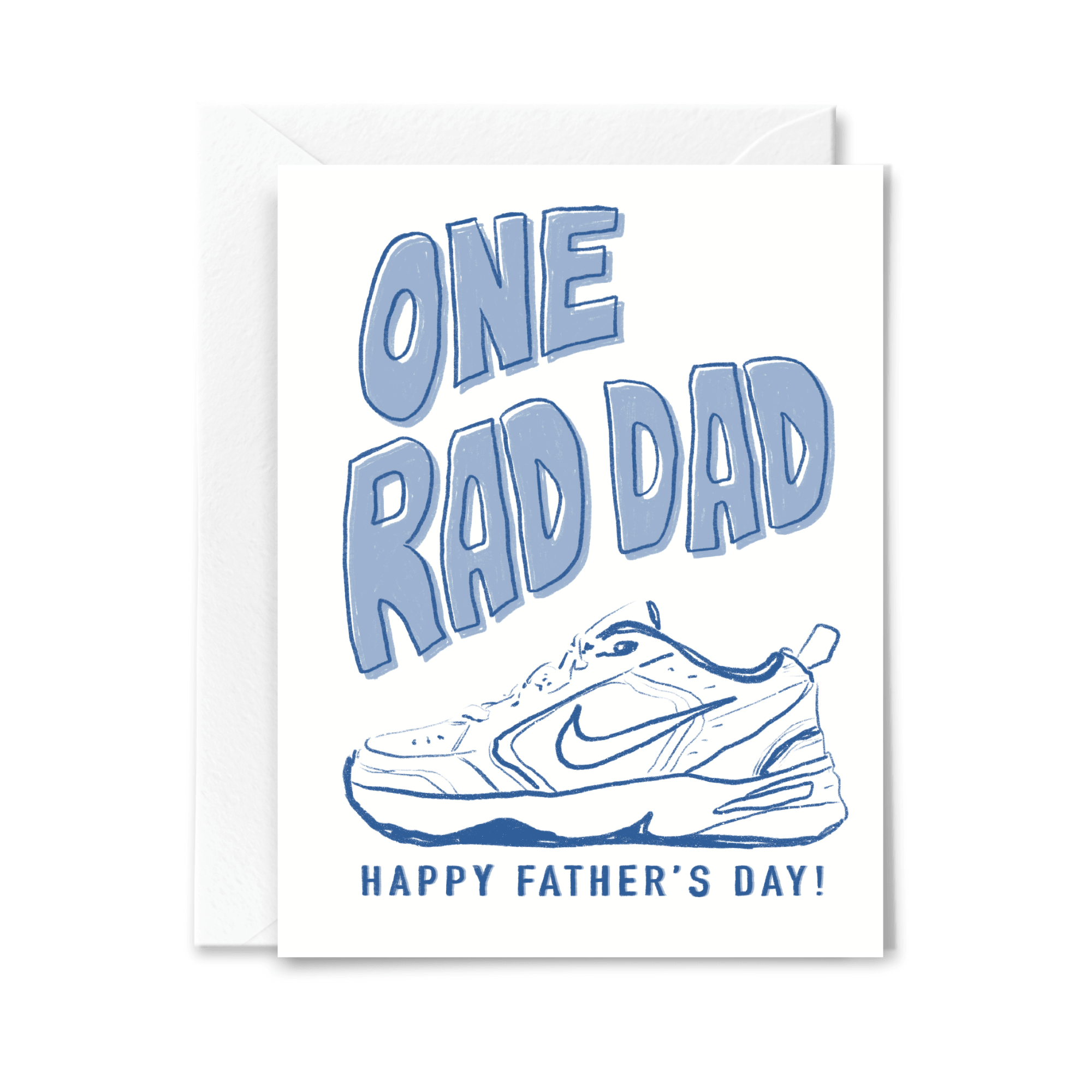 Dad Sneaker Father's Day Card featuring a sneaker illustration with text 'ONE RAD DAD' and 'HAPPY FATHER'S DAY!'. A2 size.