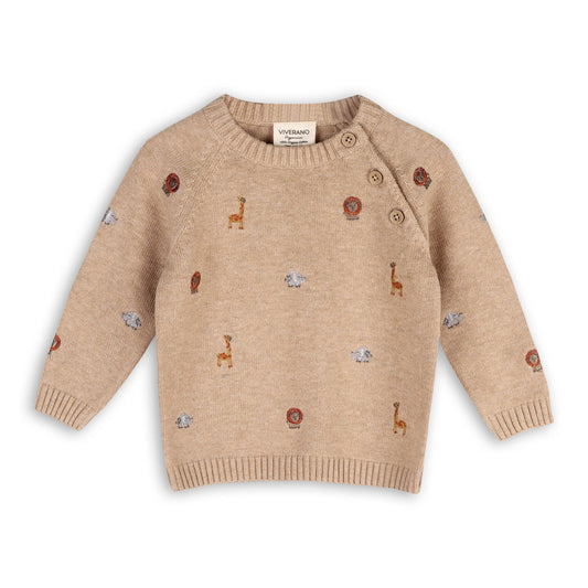 Mini Safari Animal Embroidered Raglan Baby Pullover(Organic)