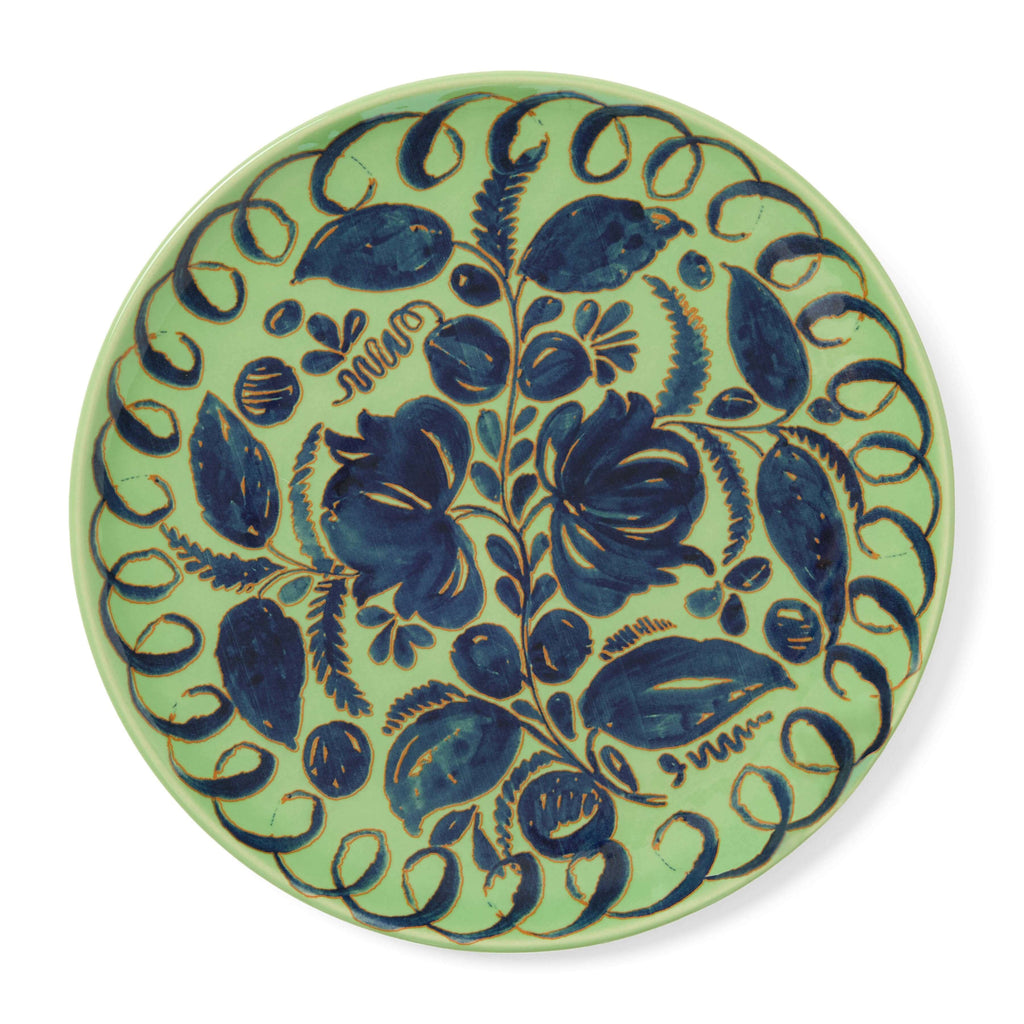 La Terrazza Ceramic Dinnerware green dinner plate featuring hand-painted floral design inspired by Amalfi Coast traditions.