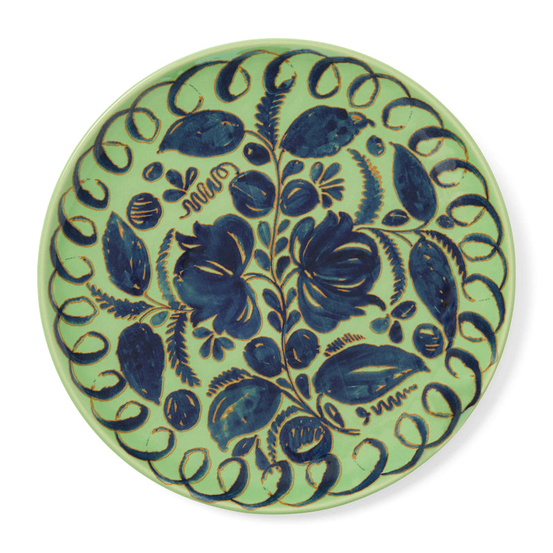 La Terrazza Ceramic Dinnerware green dinner plate featuring hand-painted floral design inspired by Amalfi Coast traditions.