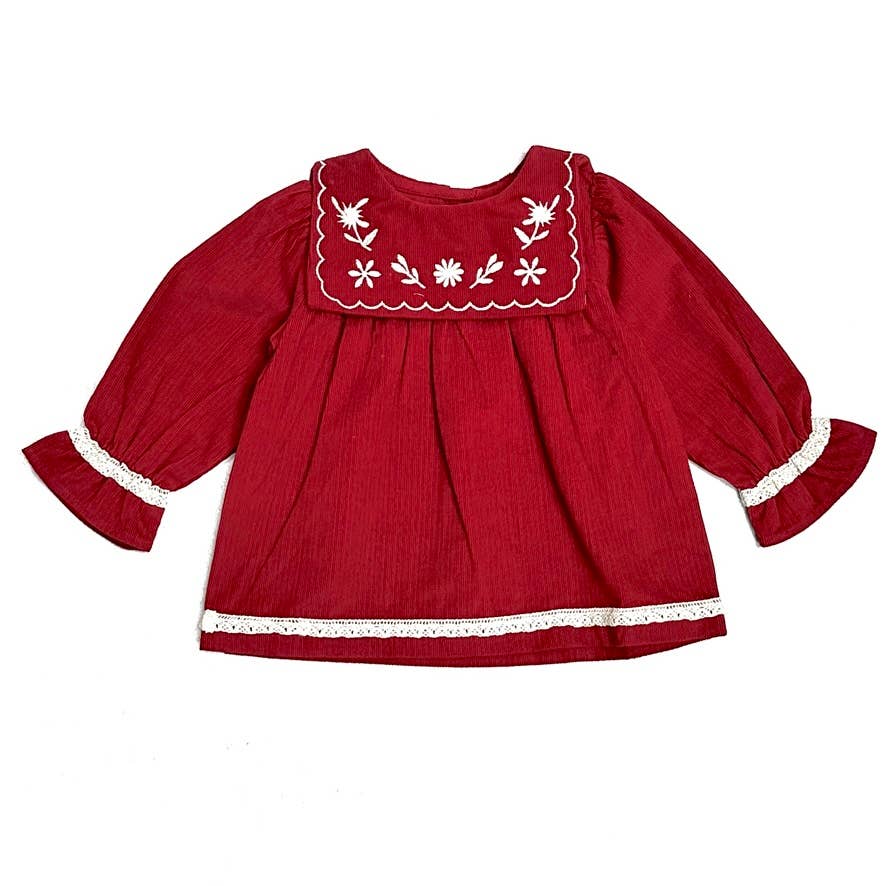 Sailor Collar Embroidered Corduroy Baby Dress (Organic)