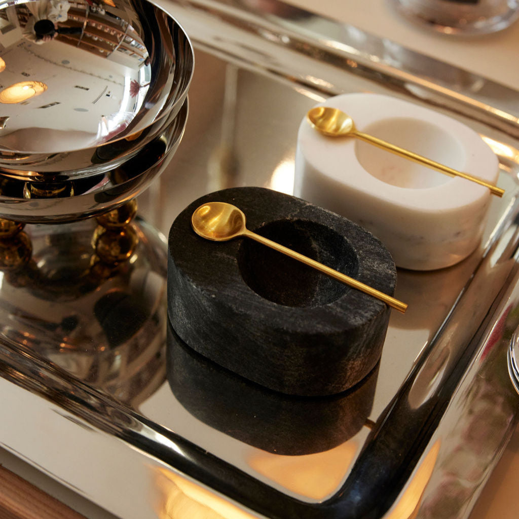 Tuscan Marble Salt & Pepper Bowl with Gold Spoon - Tableware by Carlyle Avenue