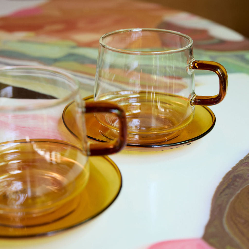 Baglioni Glass Tea and Coffee Cup w/Saucer (Set of 4) - Drinkware by Carlyle Avenue