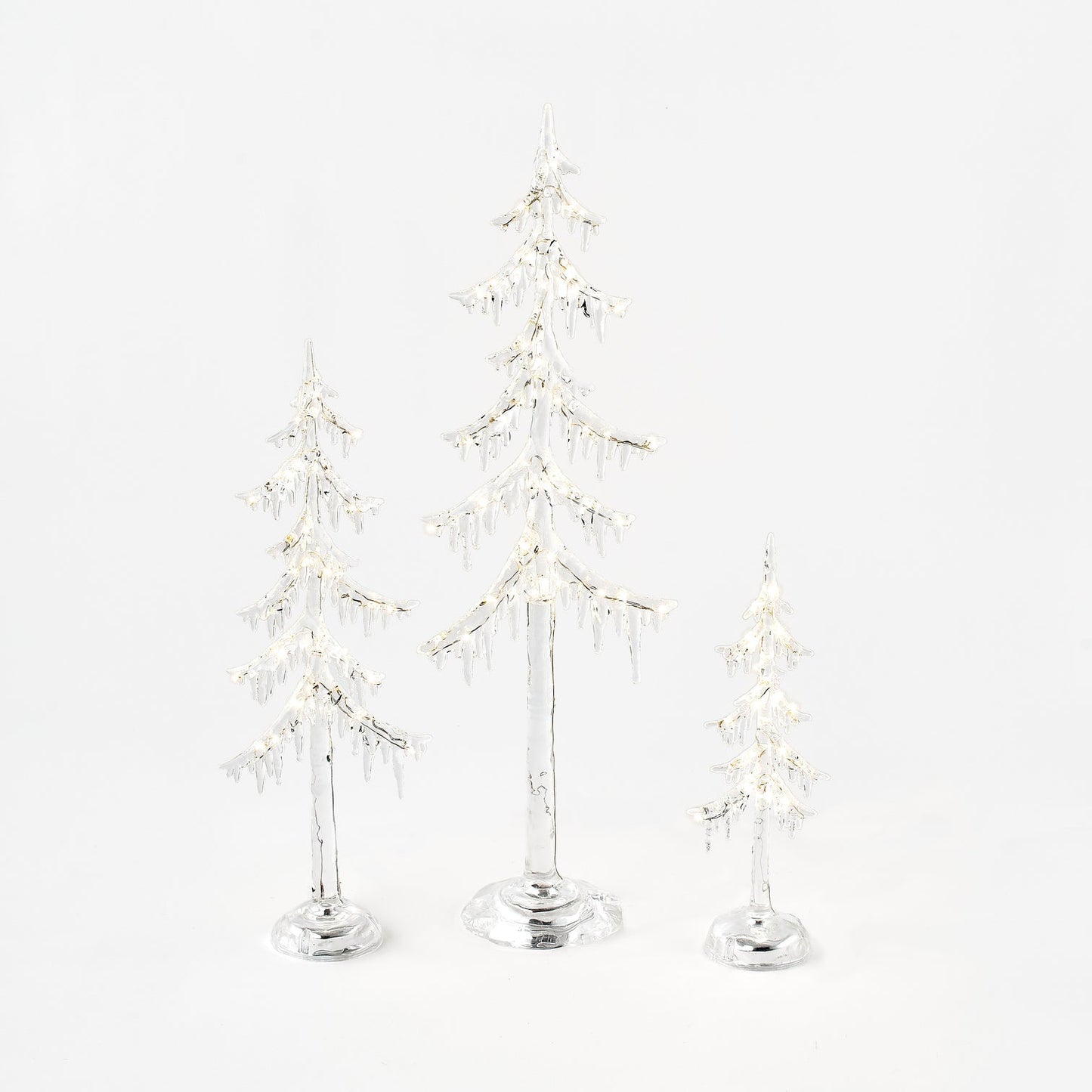 Frosted Icicle Tree with Lights - Set of 3