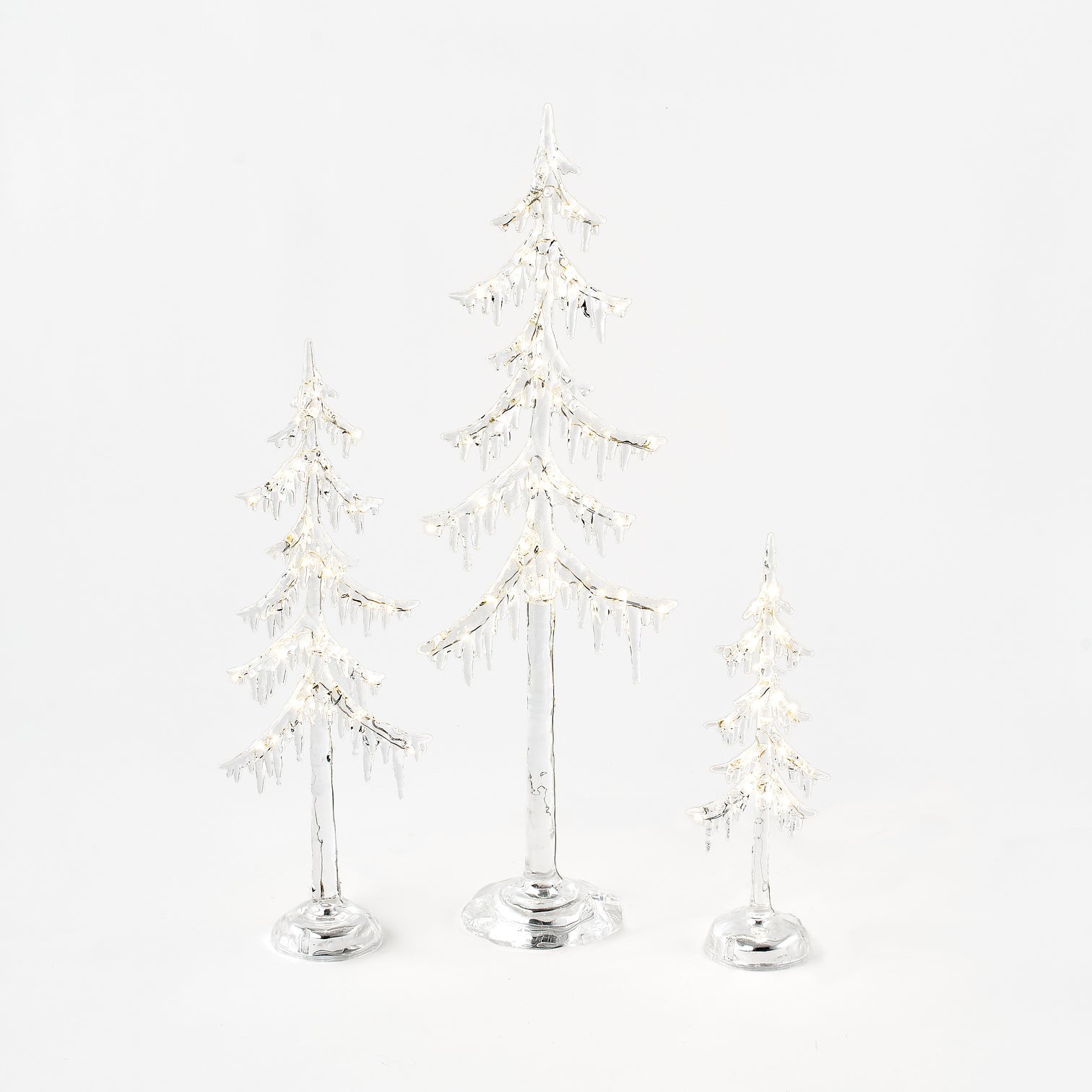 Frosted Icicle Tree with Lights - Set of 3