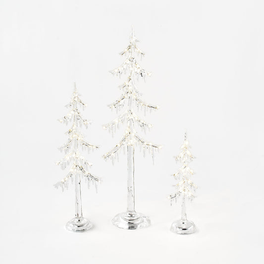 Frosted Icicle Tree with Lights - Set of 3