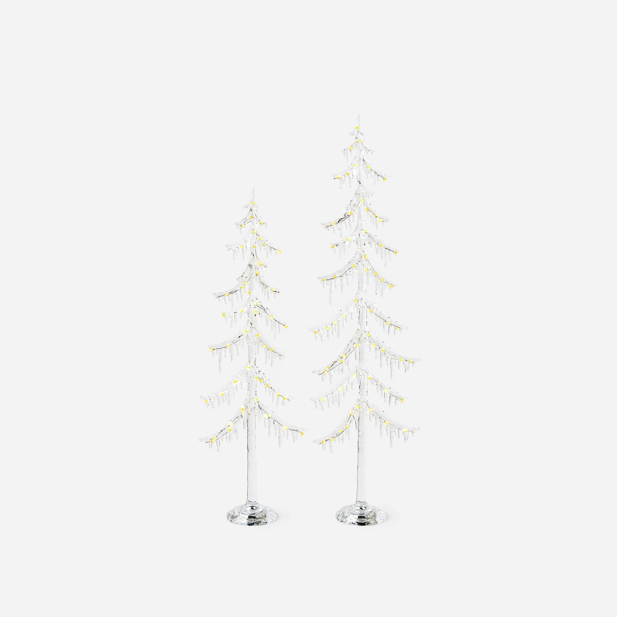 Frosted Icicle Tree with LED Lights and Adapter, Set of 2