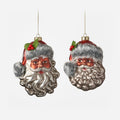 Santa Head with Furry Cap Ornament, Set of 2 Assorted