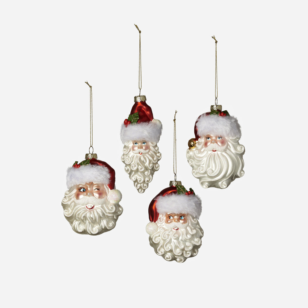 Santa Head Ornament, Set of 4 Assorted