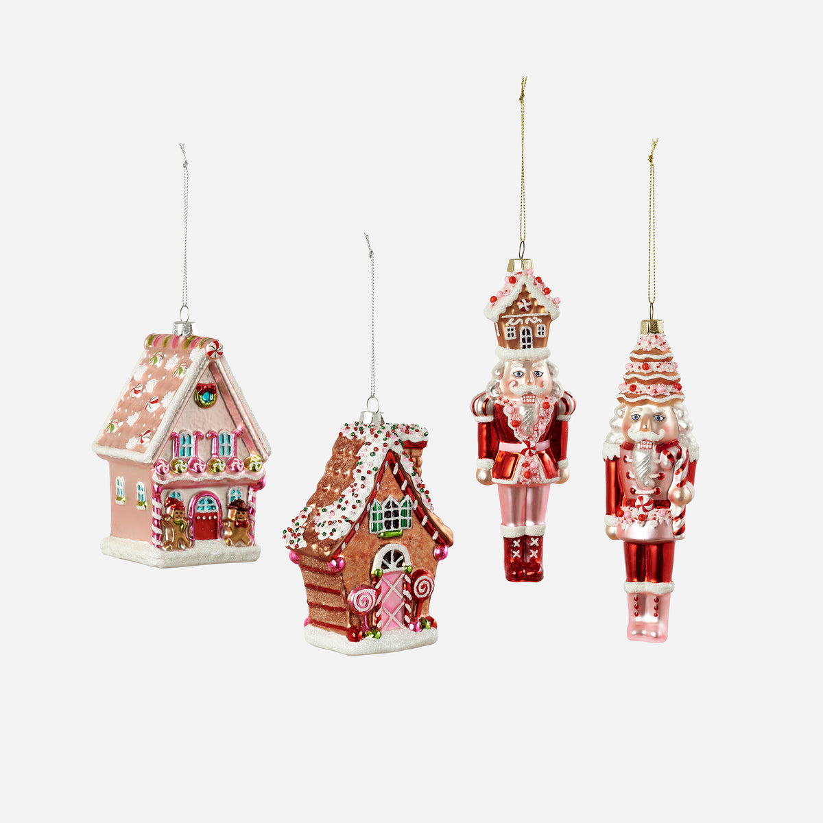 Sweets House and Nutcracker Ornament, Set of 4 Assorted