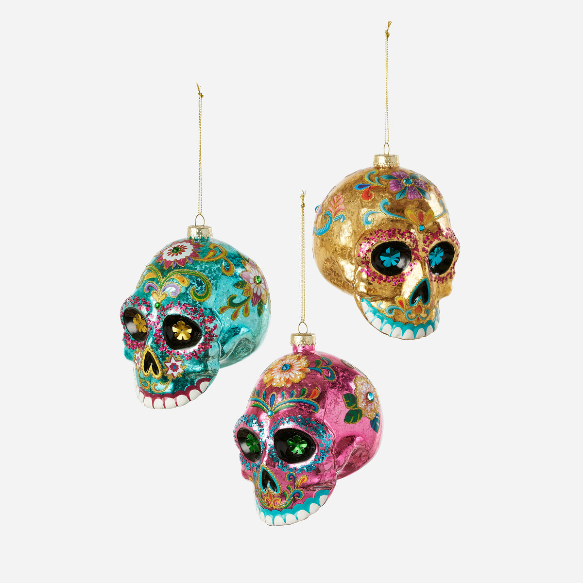 Sugar Skull Ornament, Set of 3 Assorted