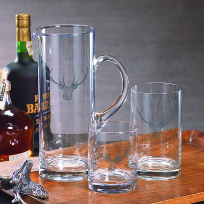Stag Head Double Old Fashioned Glass, Set of 6