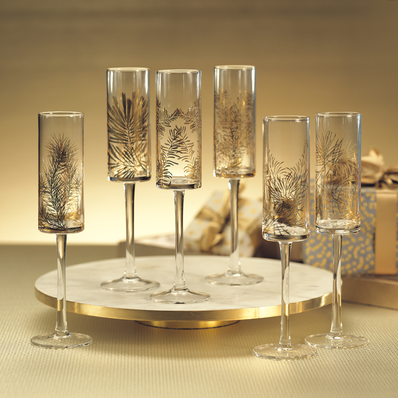Golden Fir Celebration Flutes, Set of 6