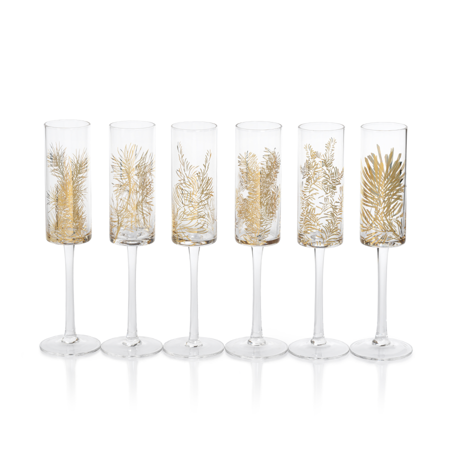 Golden Fir Celebration Flutes, Set of 6