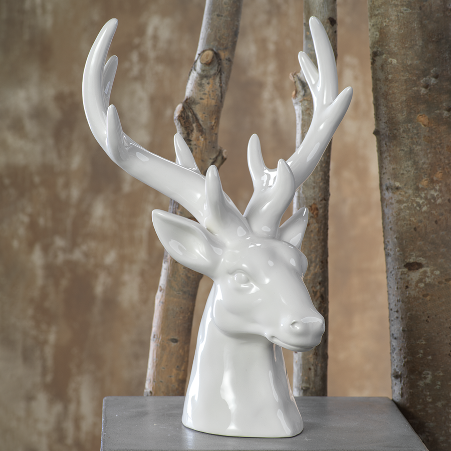 Ceramic Stag Head - White - Christmas Decor by Carlyle Avenue
