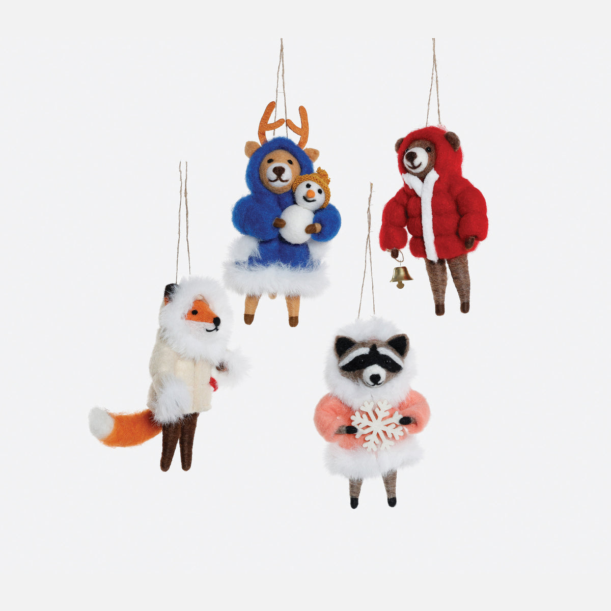 Winter Animal Wool Ornament, Set of 4 Assorted