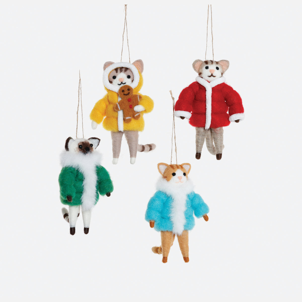 Winter Cat Ornament, Set of 4 Assorted