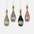 Champagne Bottle Glass Ornament, Set of 4 Assorted