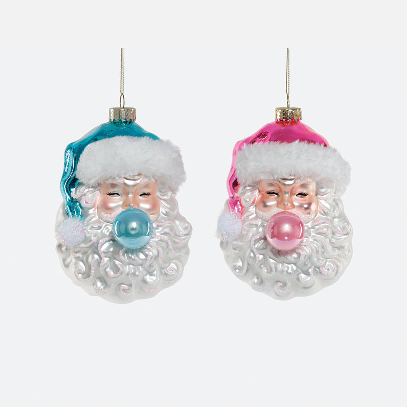 Bubble Gum Santa Glass Ornament, Set of 2 Assorted