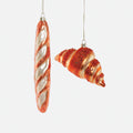 Croissant and Baguette Glass Ornament, Set of 2 Assorted