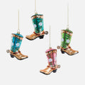 Fancy Floral Cowboy Boot Glass Ornament, Set of 4 Assorted