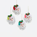 Jolly Santa with Flocked Hat Glass Ornament, Set of 4 Assorted