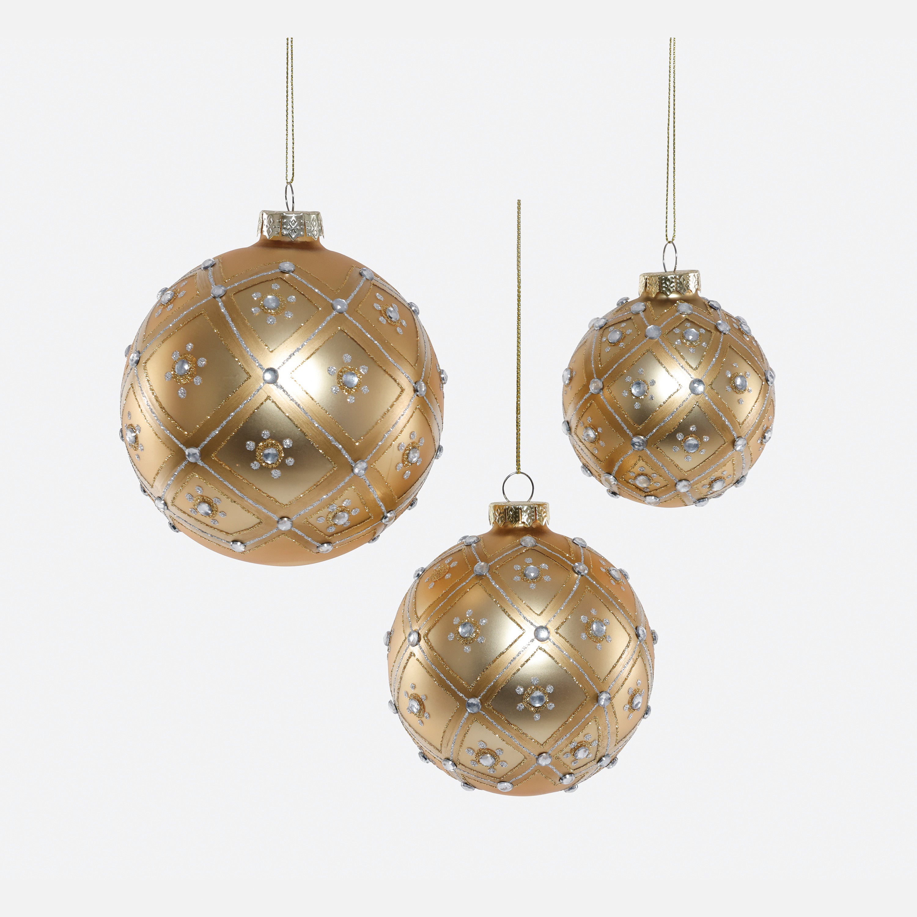 Gold Jeweled Glass Ornament, Set of 3 Assorted