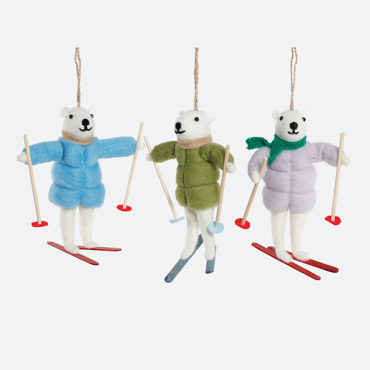 Skiing Polar Bear Ornament, Set of 3 Assorted