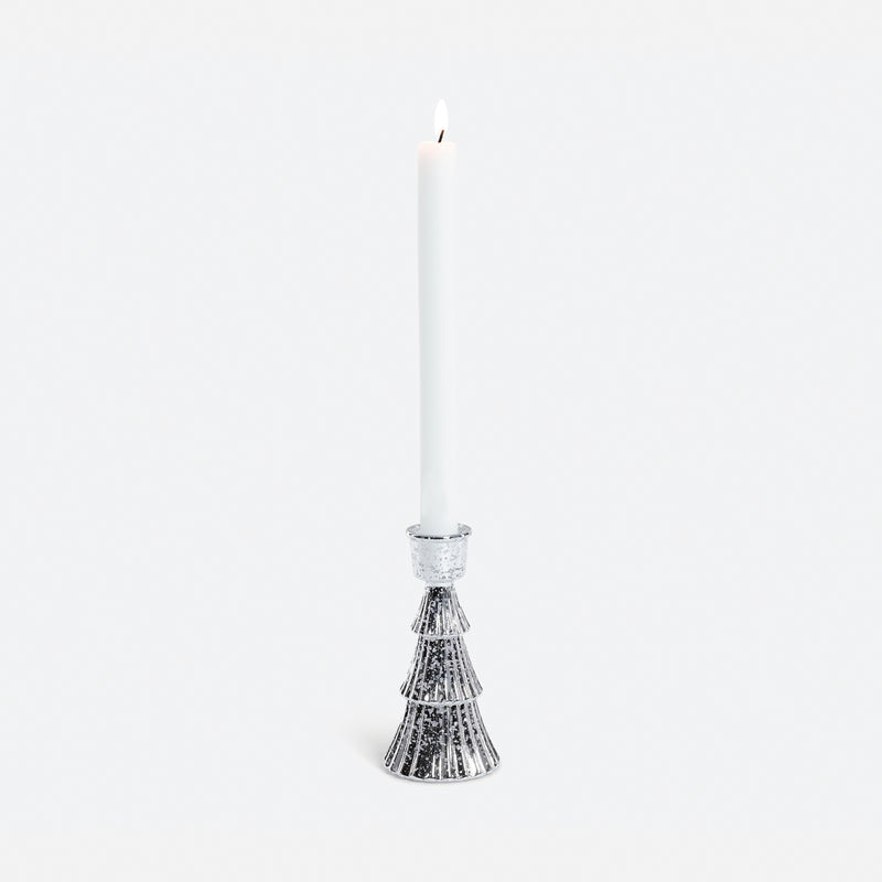 Silver Tree Glass Taper Candle Holder
