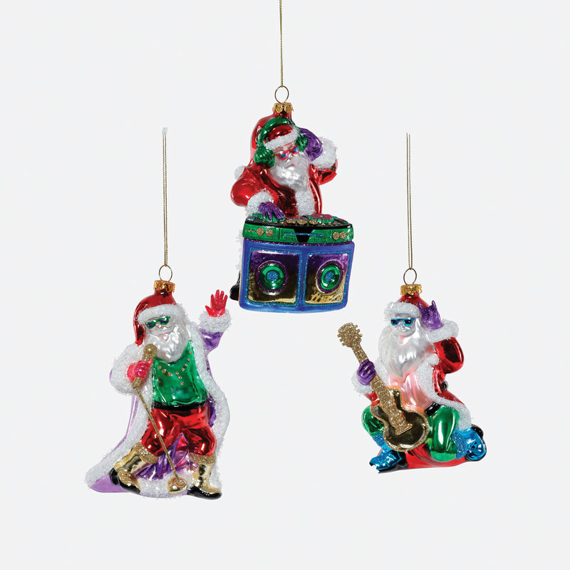 Singing Santa Glass Ornament, Set of 3 Assorted