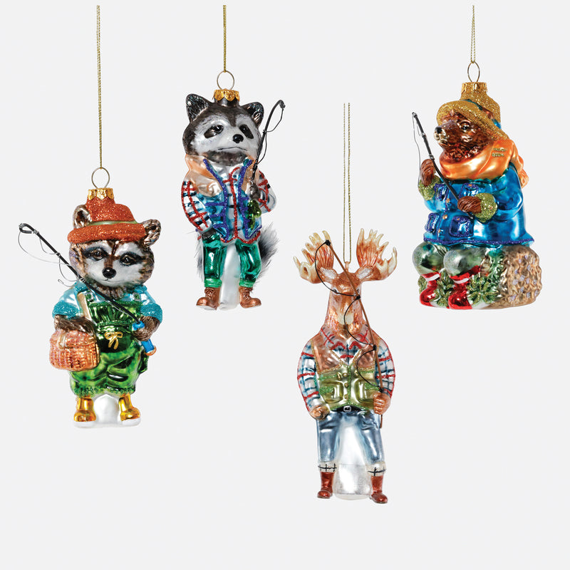Fishing Animal Glass Ornament, Set of 4 Assorted