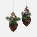 Squirrel and Hedgehog Pinecone Glass Ornament, Set of 2 Assorted