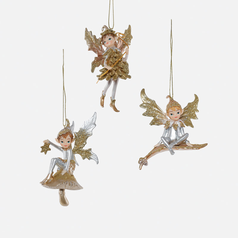 Pixie Glass/Resin Ornament, Set of 3 Assorted
