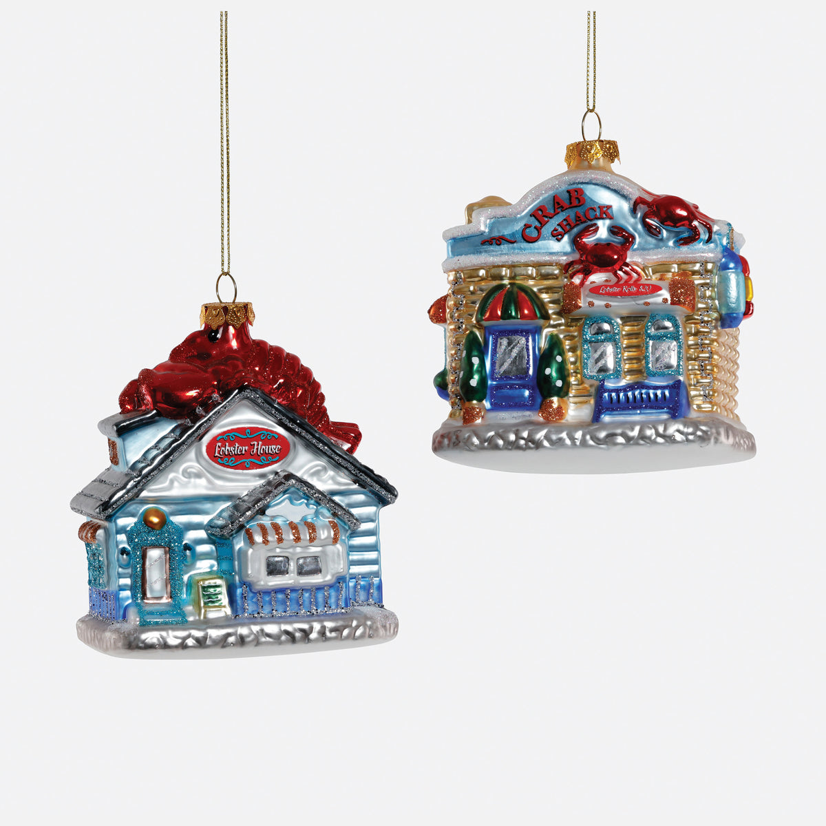 Seafood Restaurant Glass Ornament, Set of 2 Assorted