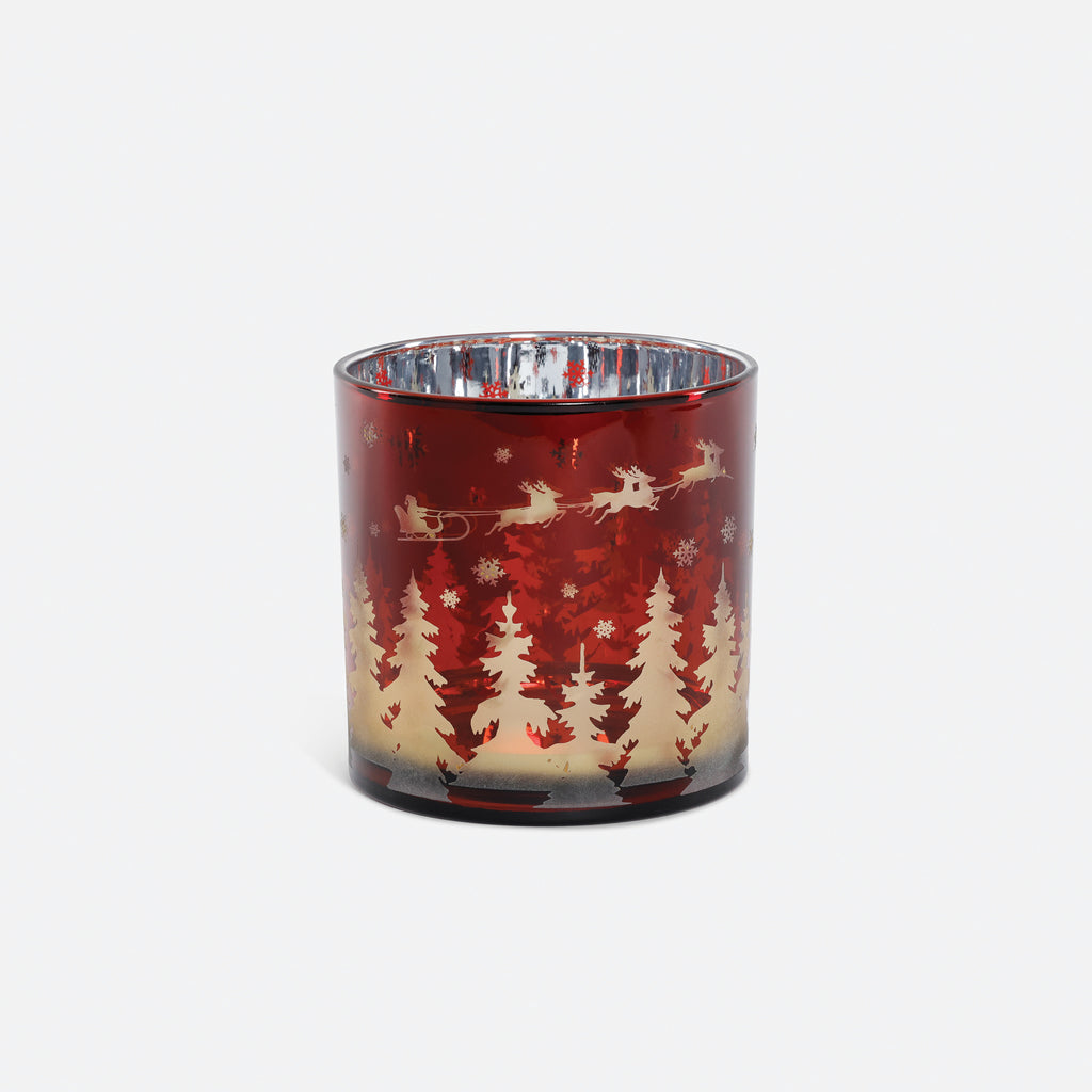 Santa and Sleigh Glass Hurricane - 6"