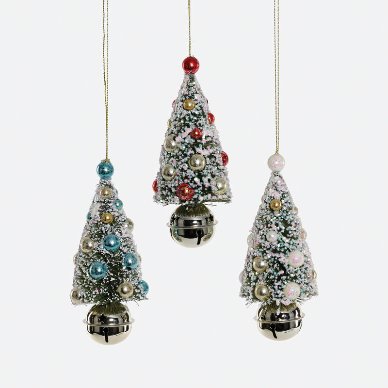 Sisal Tree with Bells Ornament, Set of 3 Assorted