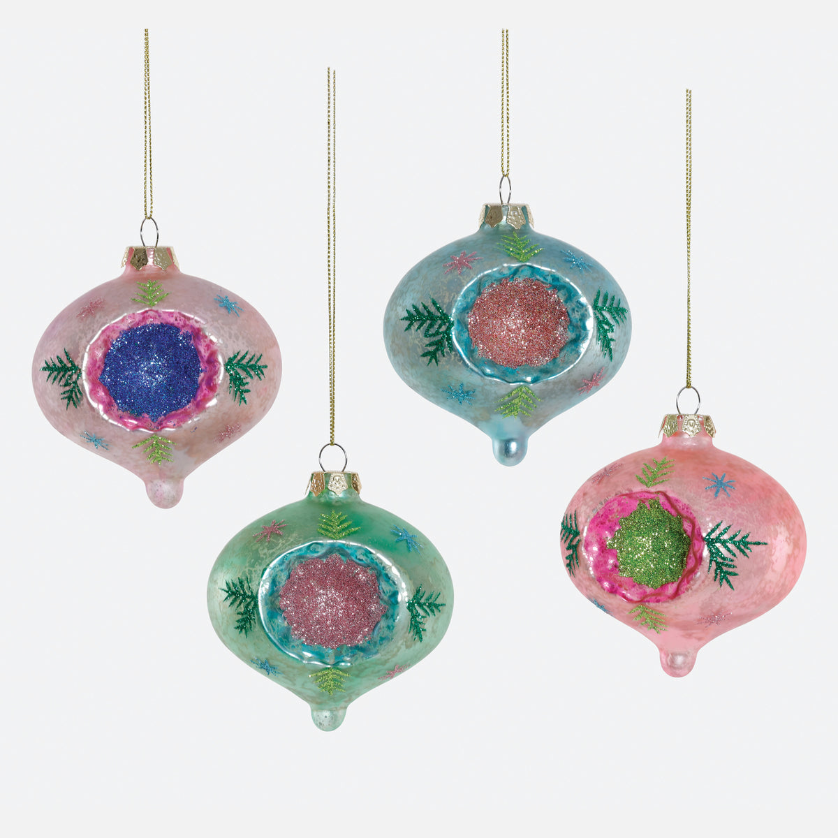 Reflector Drop Glass Ornament, Set of 4 Assorted