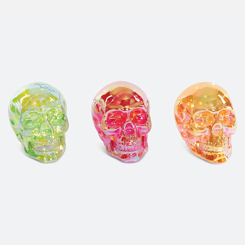Lit Iridescent Glass Skulls - Set of 3 Assorted